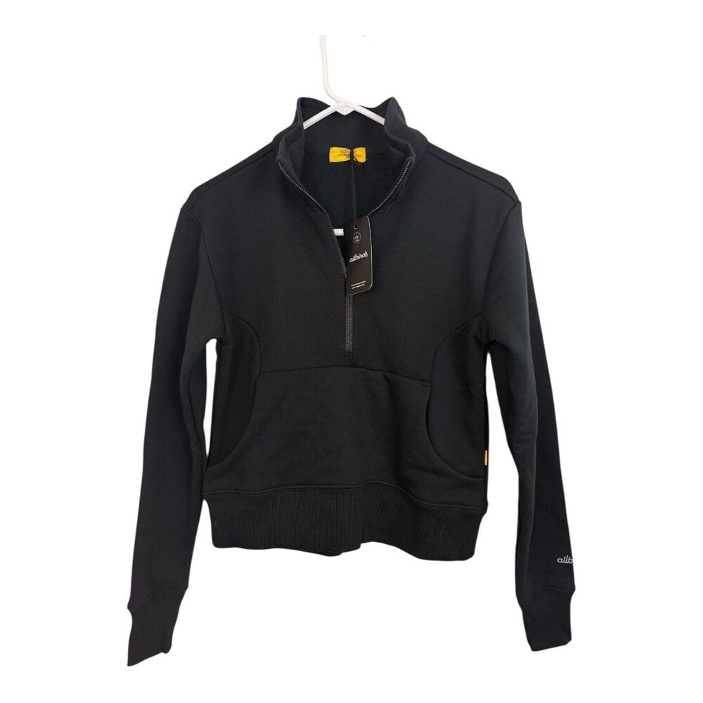 Allbirds Anytime Quarter Zip Crop Pullover Women XS Natural Black Sweatshirt NWT